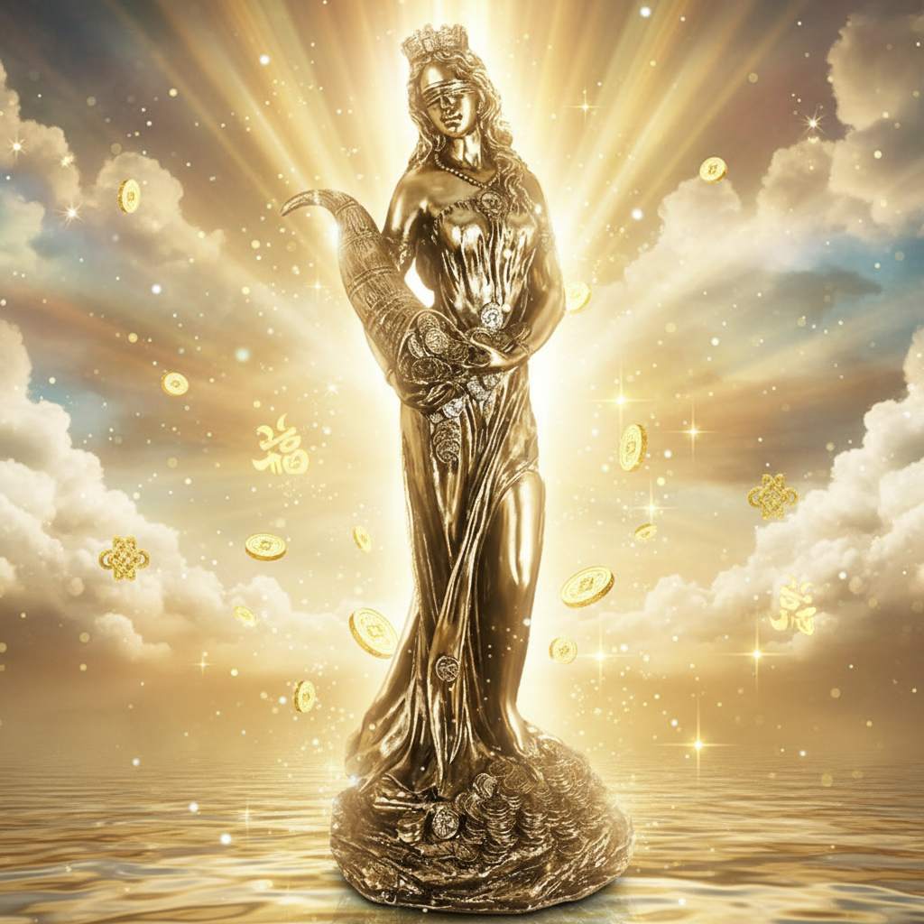 Goddess statue with luck and blessing background